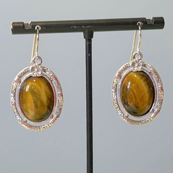 gorgeous Shablool sterling and tiger's eye earrings - Picture 3 of 8